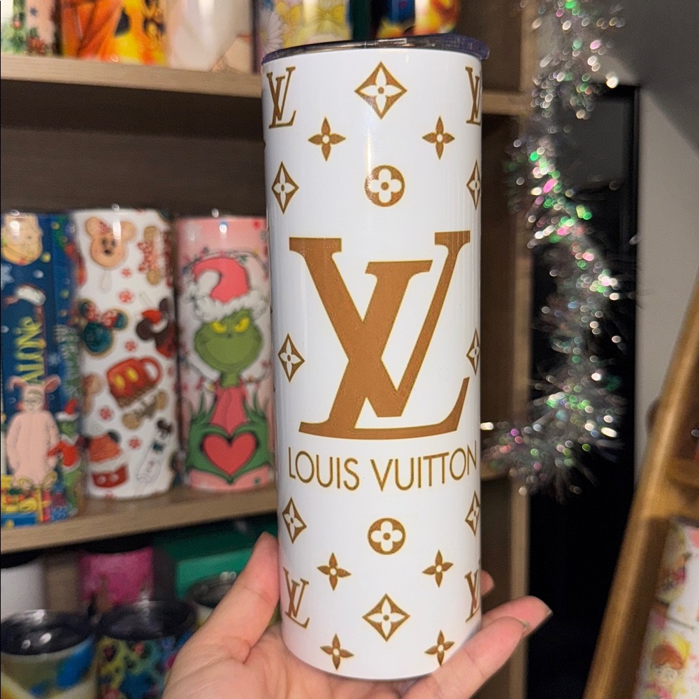20oz Golden Brown and White LV Tumbler